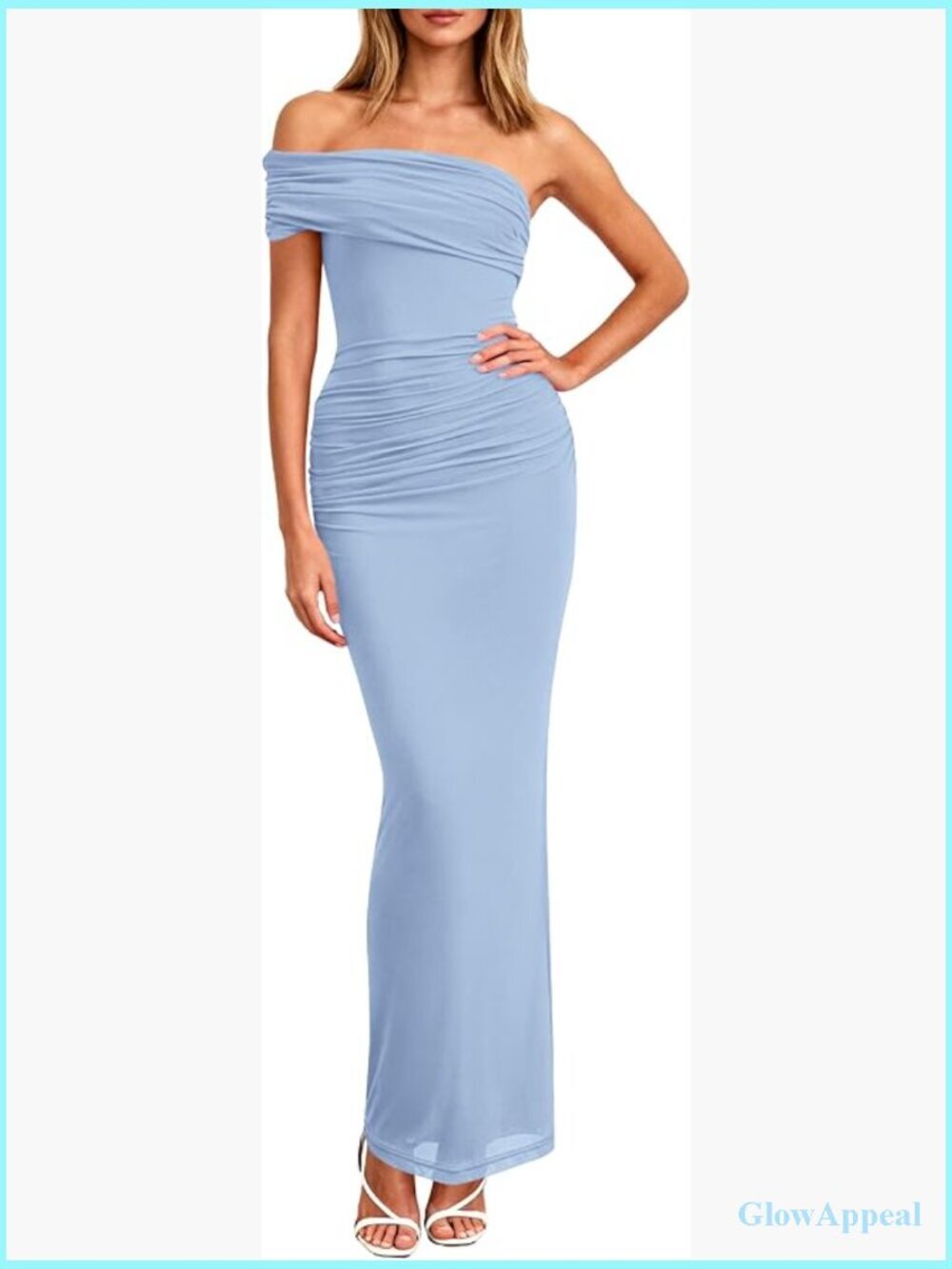 One Shoulder Ruched Bodycon Maxi Dress for Wedding Guest Cocktail Party